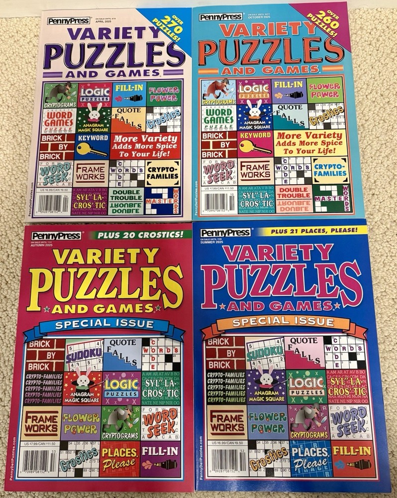 Lot of 4 New Penny Press Variety Puzzle Books – Variety Puzzles & Games