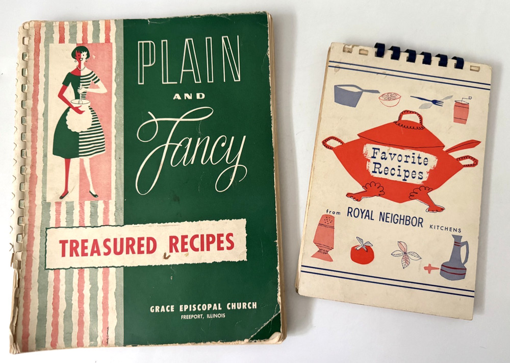 Lot of 2 Vintage Cookbooks 1955 and 1960/1962 Community Recipes Illinois Used