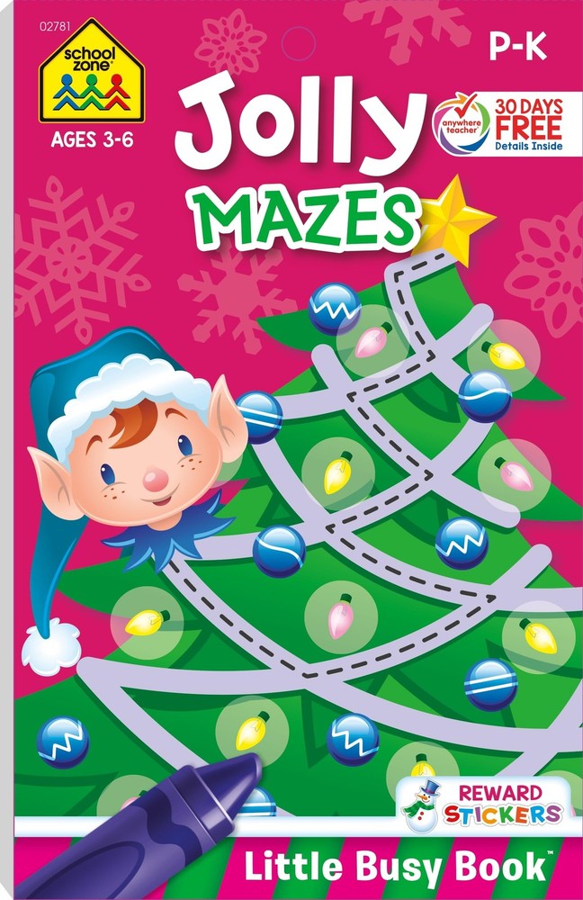 School Zone Jolly Mazes Workbook: 48 Pages, Preschool, Kindergarten, Holiday…