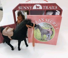 Sunny Trails Farms 3 Books 3 Plush Flocked Horse Figures Stable Barn Play Set
