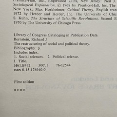 The Restructuring Social Political Theory Bernstein 1976 HC w/DJ 1st Ed