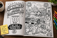 Unhinged Digital Adult Coloring Book | 31 Pages Pop Culture Satire & Chaos