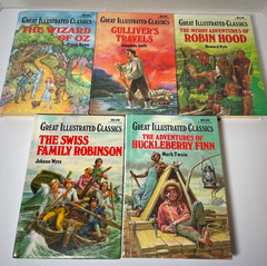 5 Great Illustrated Classics Wizard of Oz Robin Hood Gulliver’s Travels Swiss