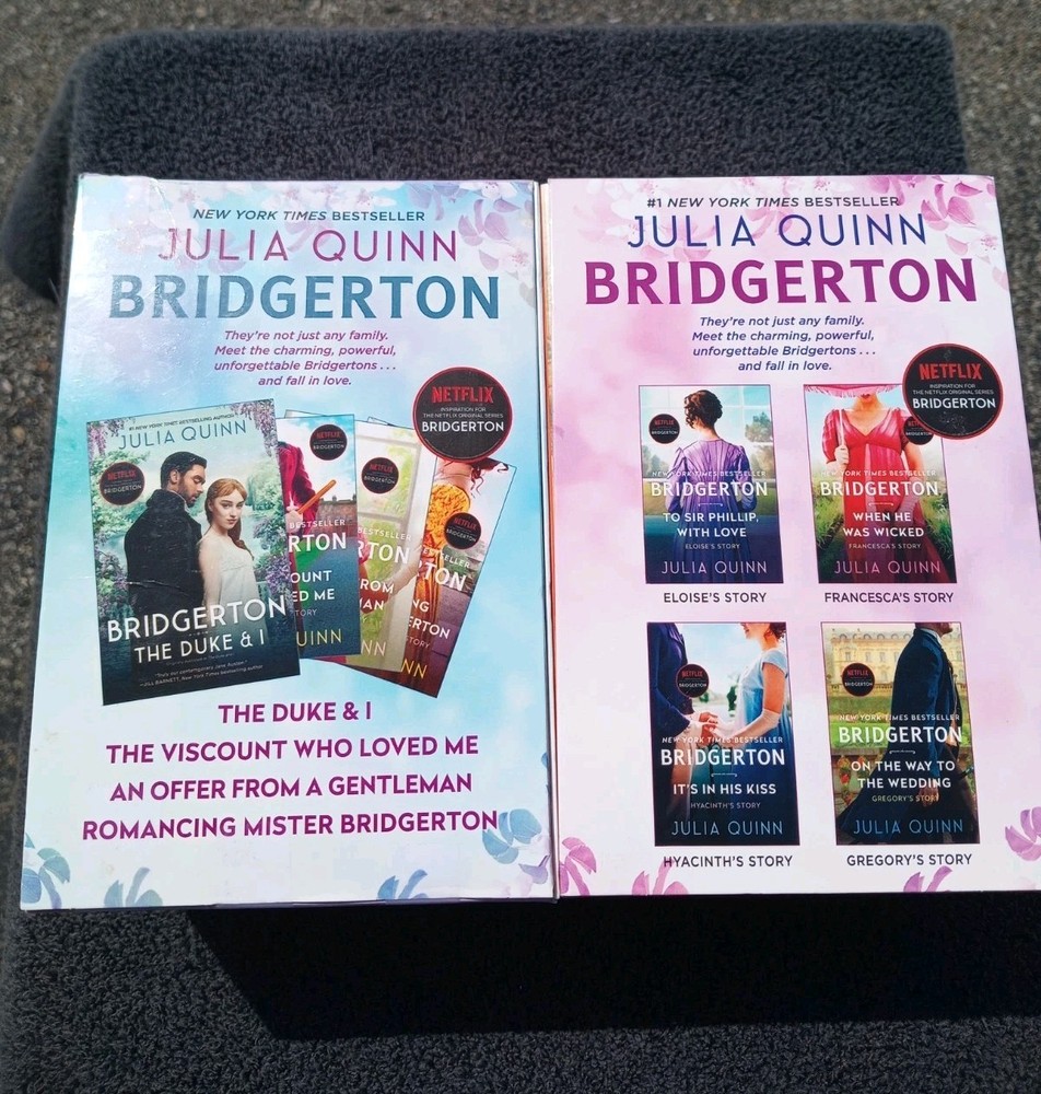 Lot 8 Bridgerton Books 1-8 (2 Box Sets) Netflix Tie-In Books Are VG Julia Quinn