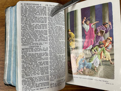 1960s Childs Holy Bible Book King James Vivid Color Illustrations Distressed