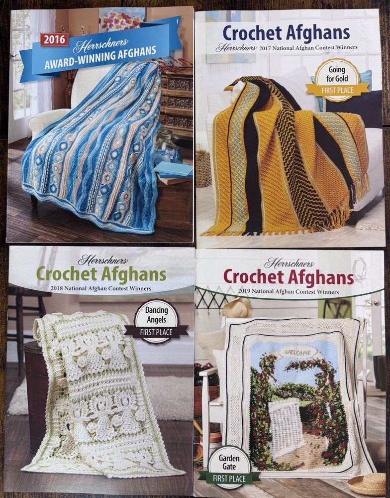 Herrschners Crochet Afghans Pattern Book Bundle Set of 4 Craft Hobby Book Lot