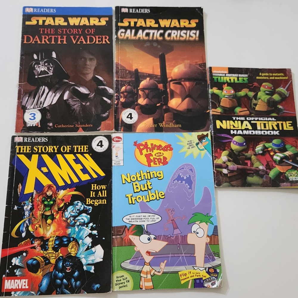 Lot 5 Level 3 & 4 Readers Comic Paperback Books Mixed Star Wars X-Men Turtles