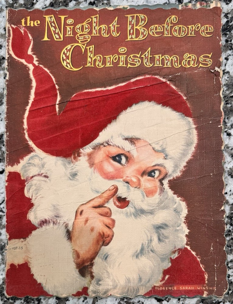 Vintage 1950’s The Night Before Christmas Flocked Cloth Book Florence Winship