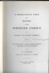 The SPRINGER Family in Europe & North America 1917 Genealogy