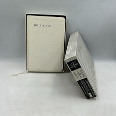 Collins Genuine White French Morocco Leather Red Letter Concordance Bible W/ Box