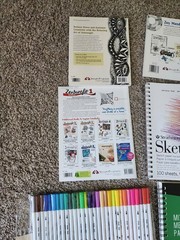 3 Zentangle Coloring Work books. 2 Sketch Books, 30 Color Dual Brush Pens