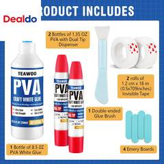 Book Repair & Binding Glue Kit – 8.5 Oz + 2×1.35 Oz Acid-Free PVA Adhesive – Neu