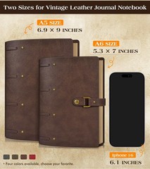 Leather Journal Notebook, A6 Size 5.3 x 7 inches 260 Pages Refillable Vintage…