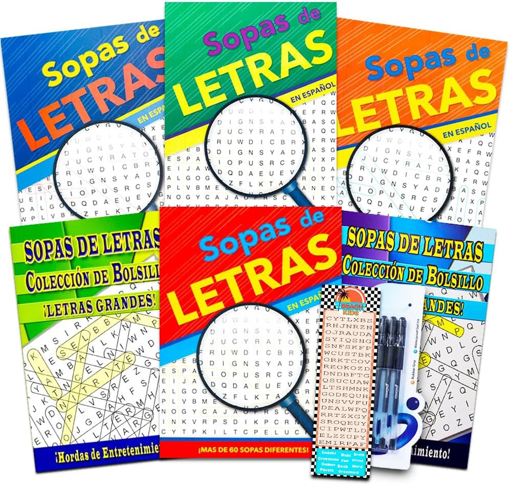 Spanish Word Find Puzzle Books for Adults Seniors — Set of 6 Word Search Books