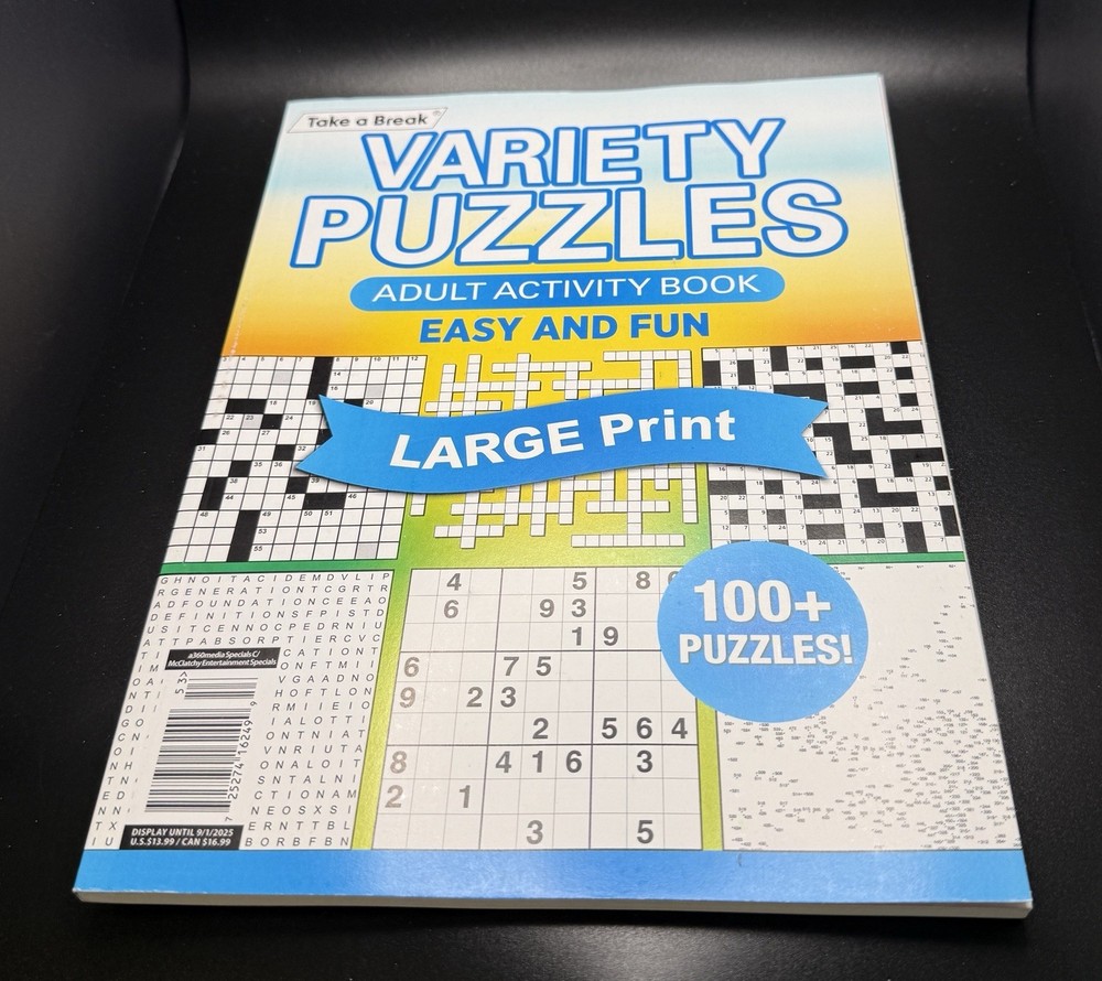 Take A Break Variety Puzzles Adult Activity Book Large Print 100+ Easy & Fun NEW