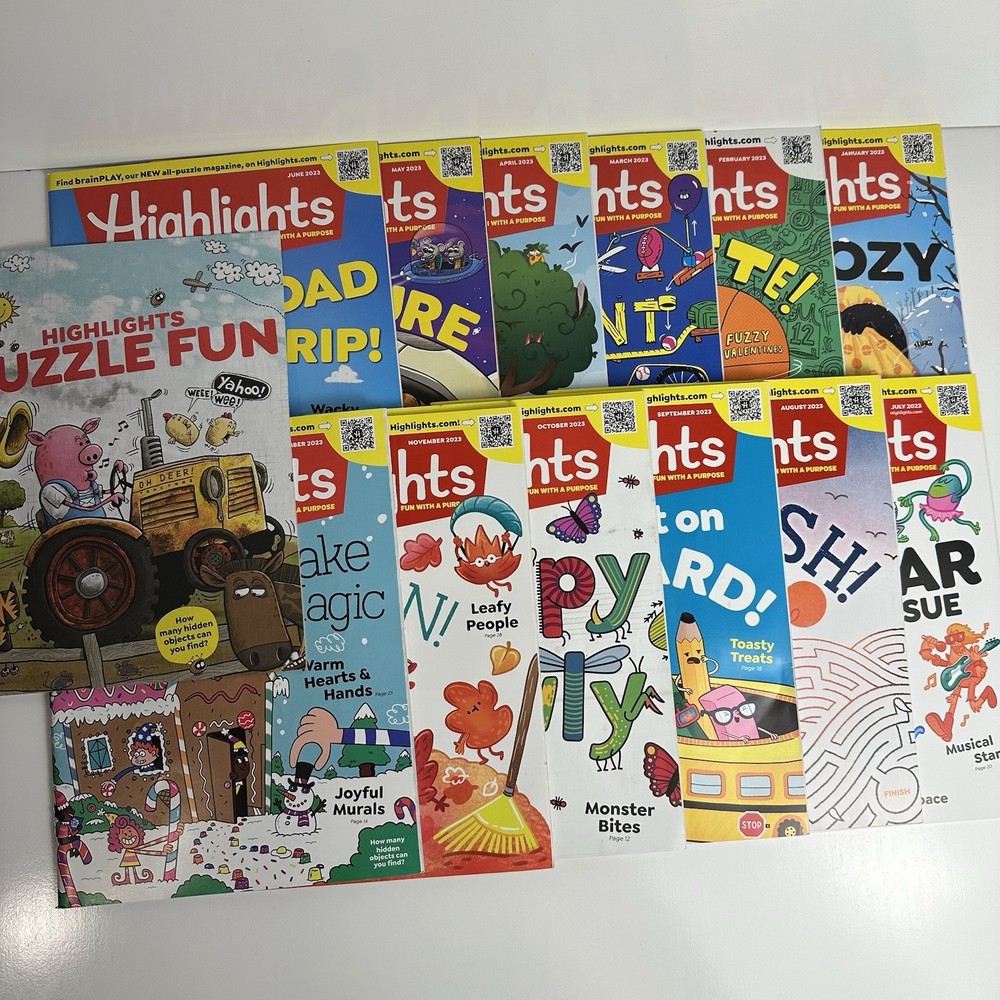 Highlights Magazines 12 Issues + Hidden Pictures Unused 2023 Complete Year 9-12