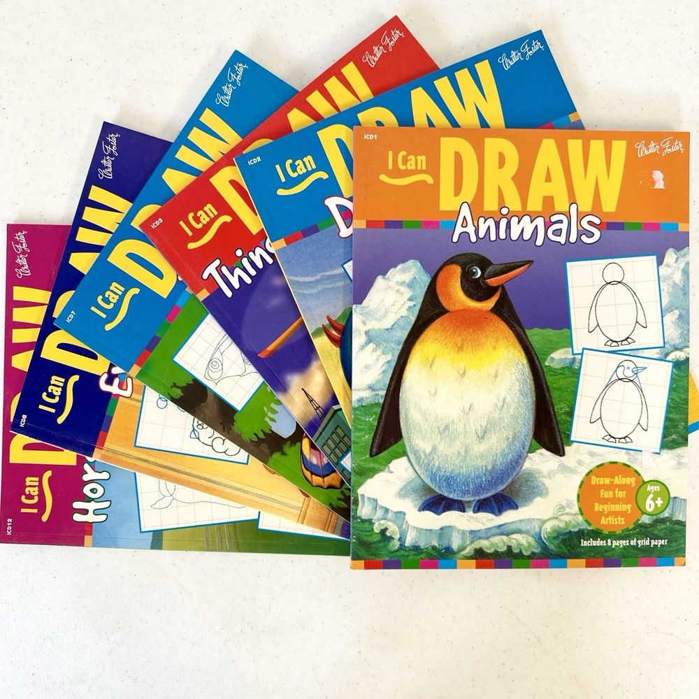 Lot Of 6 I Can Draw Books Animals Dinosaurs Bugs everything horses, and ponies