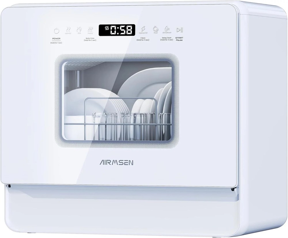 AIRMSEN Large Slim Countertop Dishwasher with Complete 2-Level Rack, Portable Di