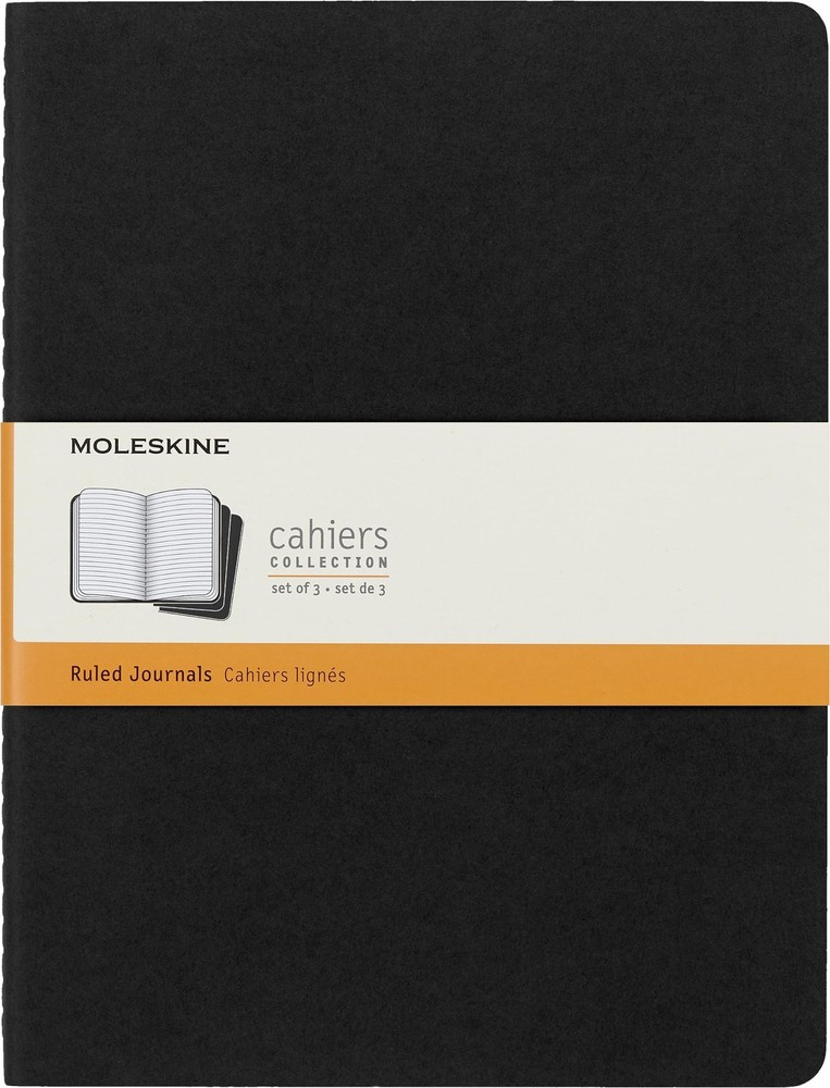 Moleskine Cahier Journals, Soft Cover, XL (7.5″ x 9.5″) Ruled/Lined, Black, 1…