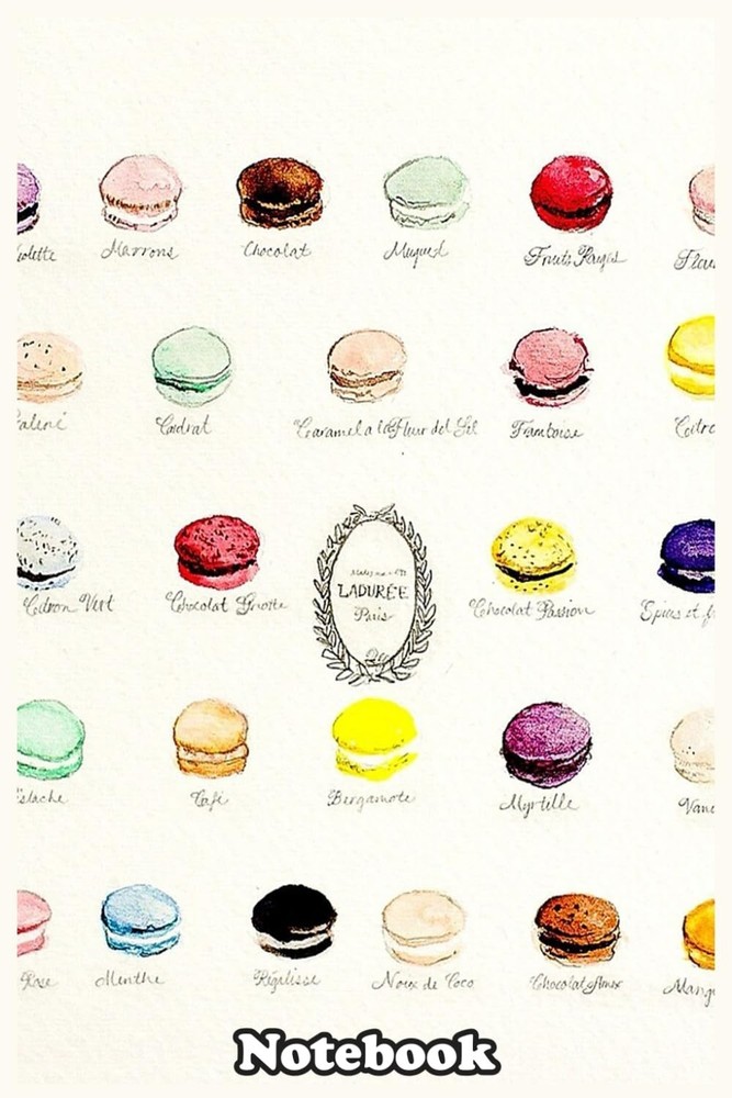 Laduree macarons flavor menu Notebook: Blank Lined Journal 110 Pages, Size 6” x