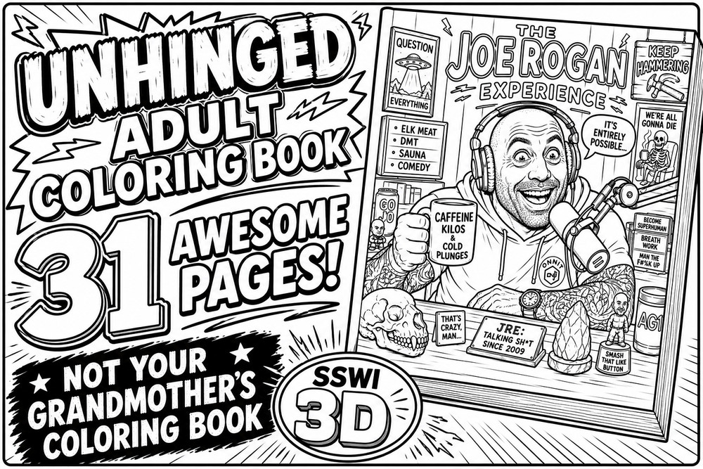 Unhinged Digital Adult Coloring Book | 31 Pages Pop Culture Satire & Chaos