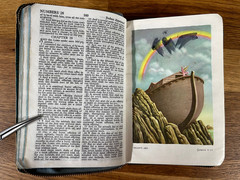 1960s Childs Holy Bible Book King James Vivid Color Illustrations Distressed