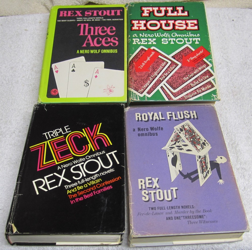 4 Rex Stout Royal Flush BCE Nero Wolfe Omnibus Vtg HCDJ Viking 1965 DJ 3 Aces +