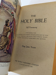 ✝️Holy Bible Self-Pronouncing Illustrated White Cover KJV World Publishing 70’s?