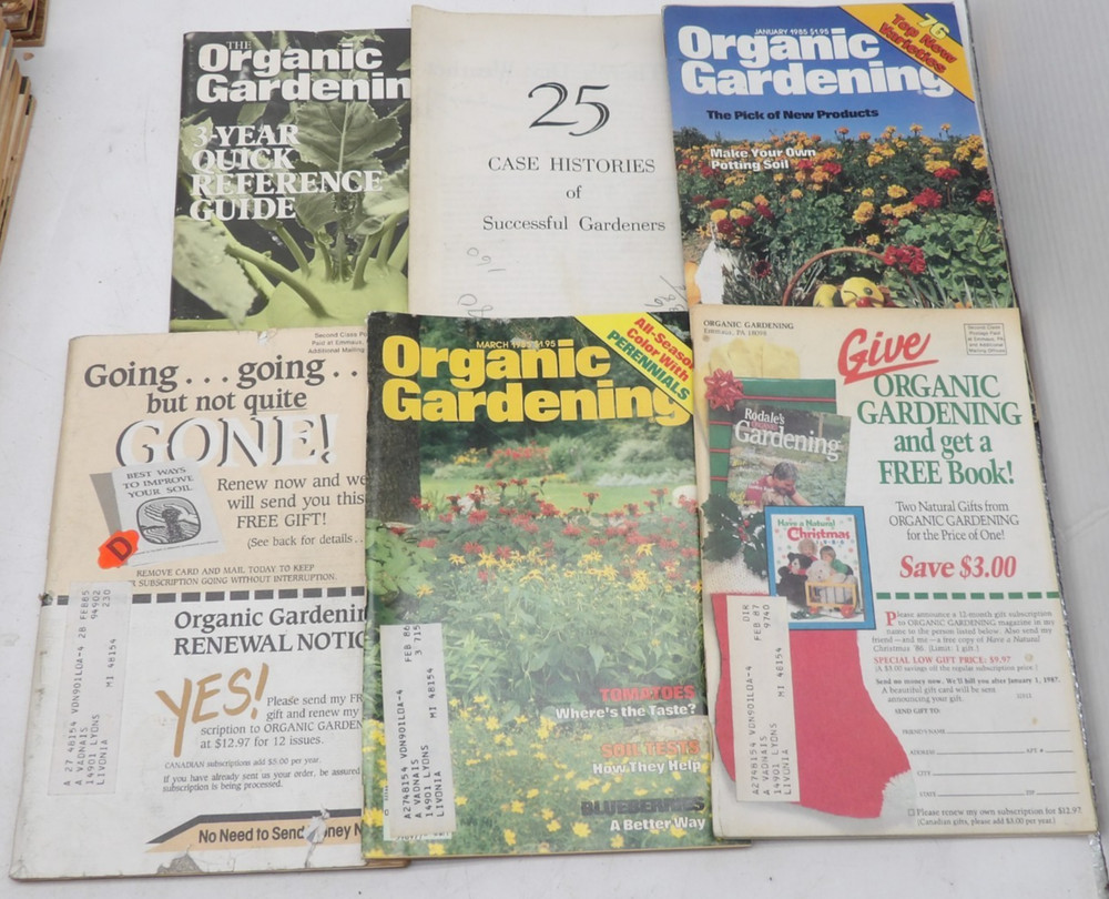 Lot of 6 Vintage Organic Gardening and Farming Magazines 1982-1986