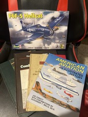 Military Aviation Book Lot + Revell F6F-5 Hellcat Model Kit WWII Airplanes