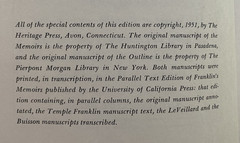 Autobiography of Benjamin Franklin 1951 from Manuscripts HC SC Sandglass Heritag