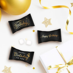 Happy Birthday Buttermints Candy 100 Count 13 Oz. Black and Gold Individually Wr