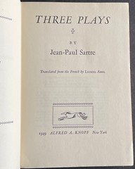 Sartre 1949 THREE PLAYS Knopf First American Edition Used Hardcover