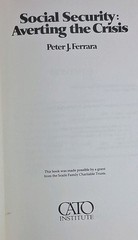 Social Security: Averting the Crisis Peter J. Ferrara Paperback 1982 CATO Inst.