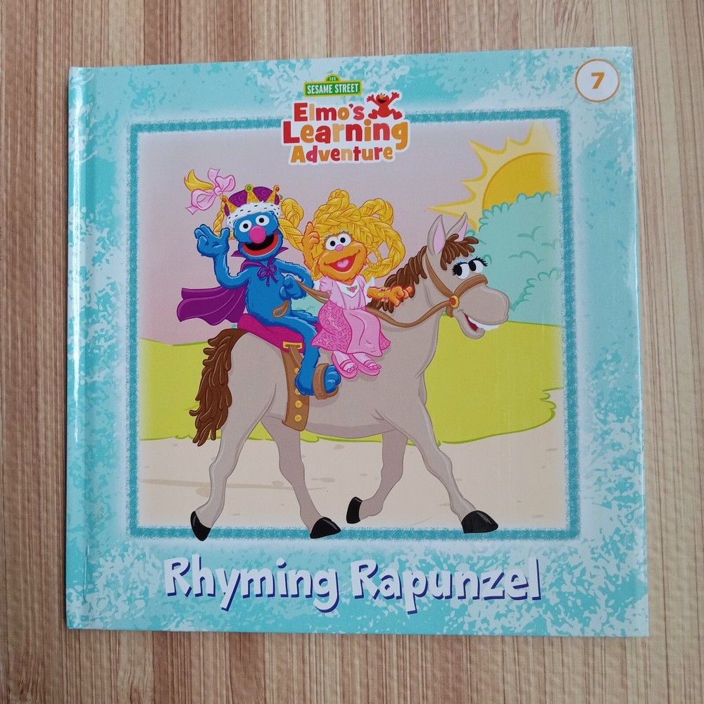 Sesame Street Elmo’s Learning Adventure Book 7 Hardcover Rhyming Rapunzel VTG
