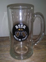 BEER Makes Me Happy Glass Mug with Handle – Thick & Heavy & Made in Italy – 16oz