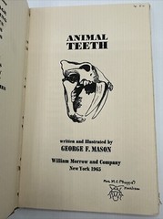 Animal Teeth George F Mason 1965 Hardcover 96 Pages Morrow Junior Books Library