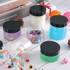 SATINIOR 24 Pieces Empty Clear Plastic Jars with Lids Round 1 OZ, Black Lid