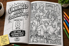 Unhinged Digital Adult Coloring Book | 31 Pages Pop Culture Satire & Chaos