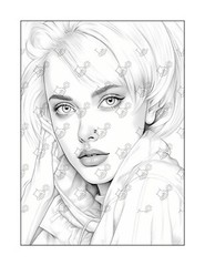 Model Portrait Coloring Book Pages for adults kids, coloring pages Stress Relief