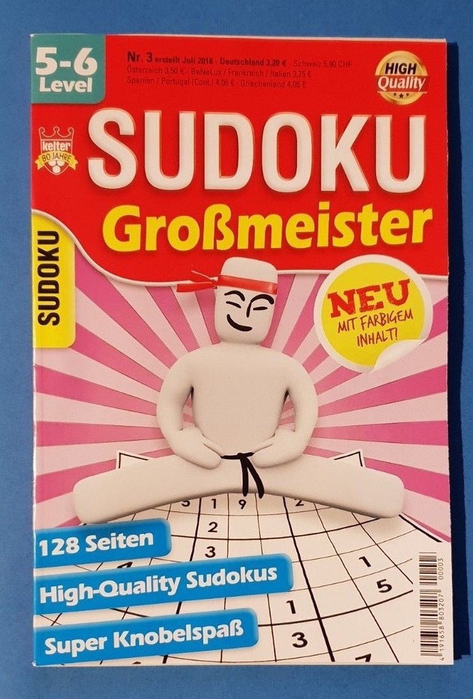 Kelter Sudoku Großmeister Nr.6 128 Seiten mit farbigem Inh.NEU+unbenutzt 1A