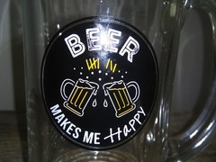 BEER Makes Me Happy Glass Mug with Handle – Thick & Heavy & Made in Italy – 16oz