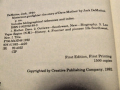 Mysterious Gunfighter: The Story of Dave Mather by Jack DeMattos 1992 HC SIGNED