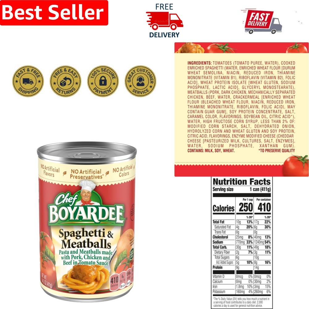 Delicious 14.5 oz Spaghetti & Meatballs – No Artificial Flavors or Preservatives