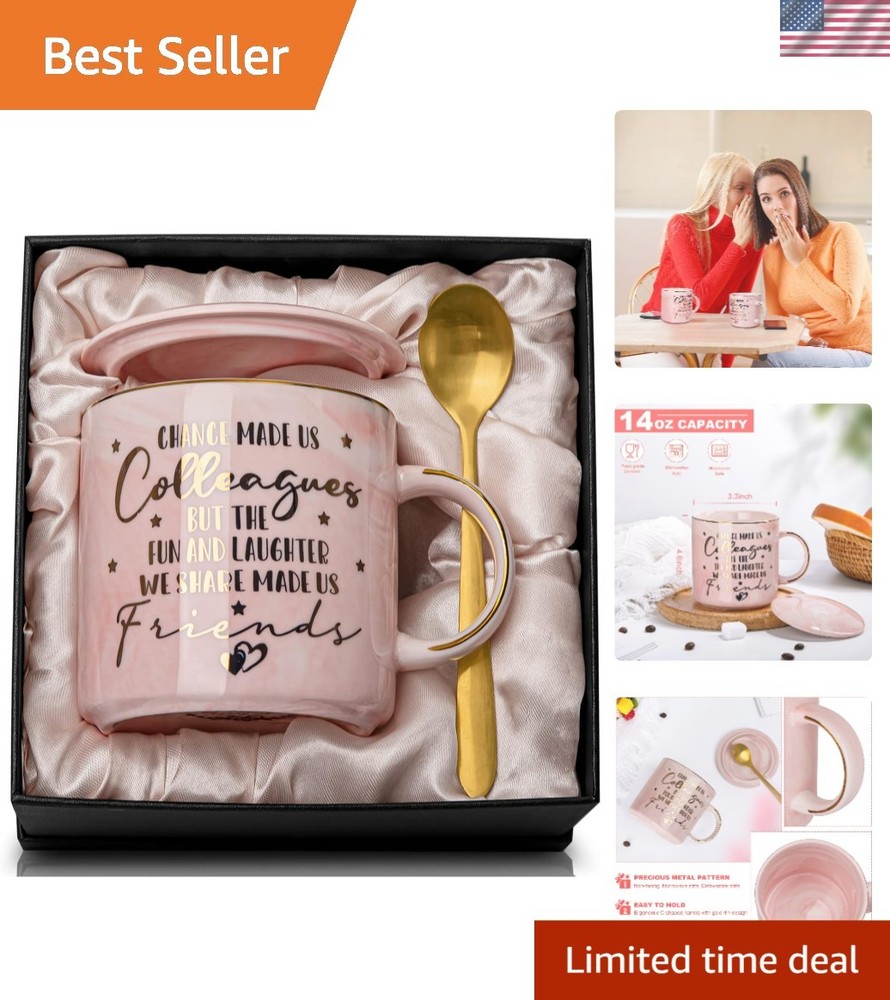 Charming 14oz Marble Mug with Gold Spoon – Ideal Farewell Gift for Friends
