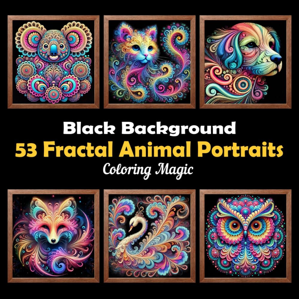 53 Fractal Animal Portraits: Stress Relief Scratch Art Style Adult Coloring Book