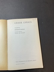 Greek Lyrics by Richmond Lattimore 1960 University of Chicago Press Paperback