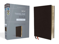 NIV, Thinline Bible, Large Print, Bonded Leather, Black, Red Letter, Comfort Pri