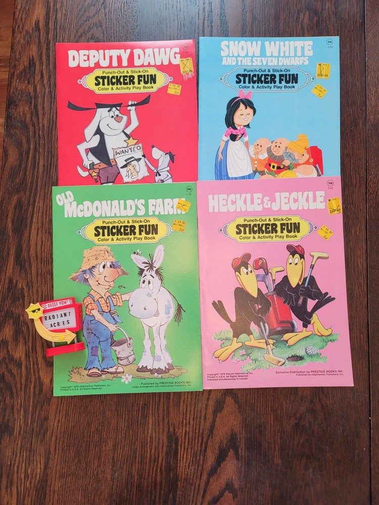 VTG Lot of 4 Sticker Fun Color & Activity Books 1978 Prestige Books Inc cartoons