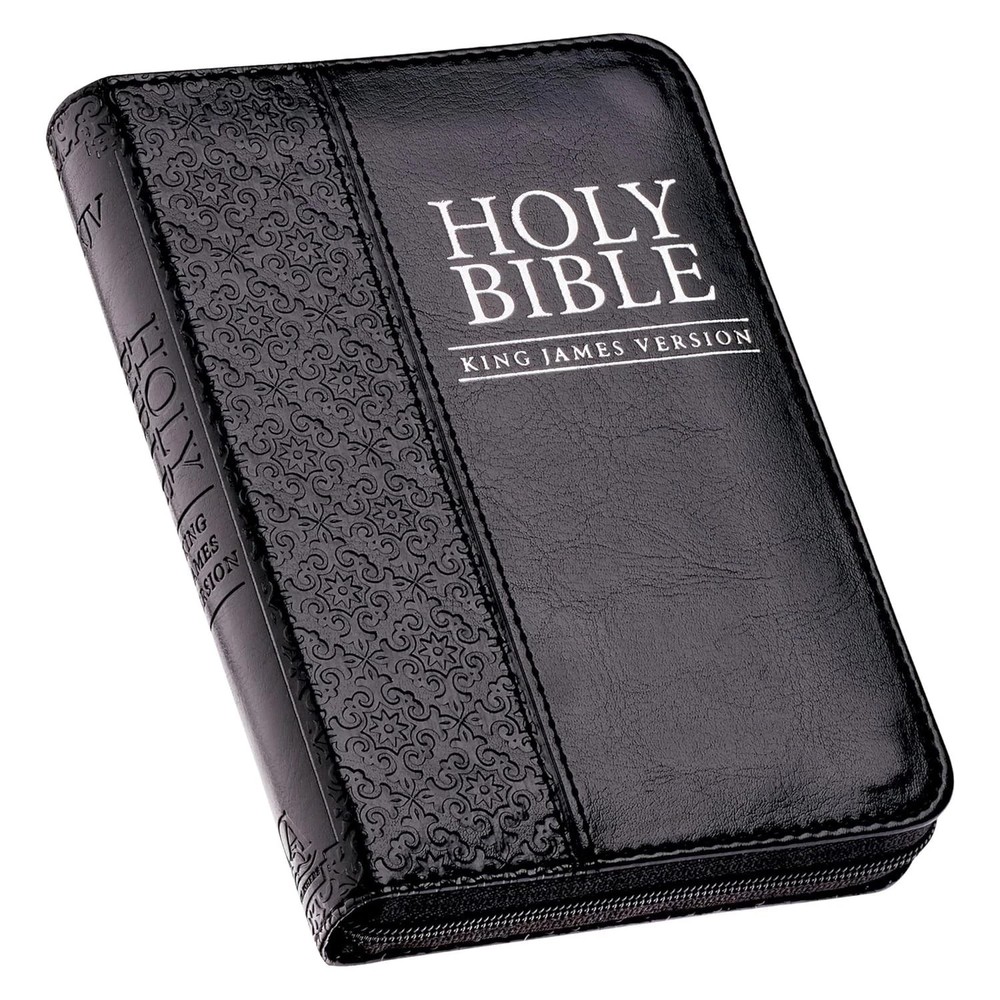 KJV Holy Bible,Mini Pocket Bible–Zippered Black Faux Leather Bible w/Ribbon Ma..